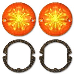 57 1957 Chevy Car Amber LED Park Turn Signal Light Lamp Bulb Lens & Gasket Pair