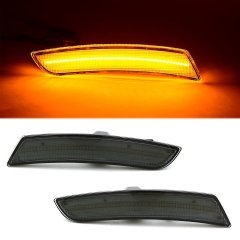 Smoked Front Side Amber LED Marker Light Lens Pair For 15-19 Cadillac CTS / ATS