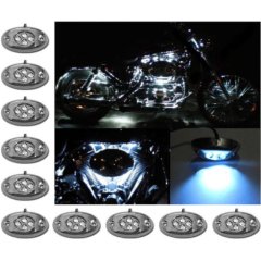 10Pc White LED Chrome Modules Motorcycle Chopper Frame Neon Glow Lights Pods Kit