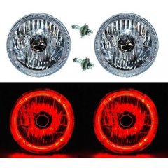 7" Halogen H4 12V Headlight Headlamp Red LED Halo Angel Eyes Light Bulbs Pair