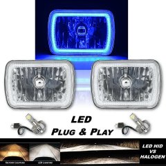 7X6 Blue COB Halo Glass/Metal Headlight 24w LED Light Bulb Headlamp Pair