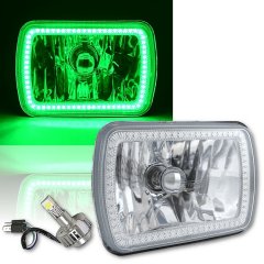 7X6 Green SMD Halo Glass Metal Headlight w/ 24w LED Light Bulb Headlamp Single