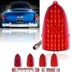 55 Chevy Red LED Sequential Tail Brake Light Back Up Delete Lens 150 210 Bel Air