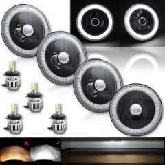 5-3/4" White SMD LED Halo Angel Eye Black Headlight w/ 6k LED Light Bulb Set - 4
