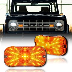 Amber LED Park Turn Signal Light Lamp Bulb Lenses Pair for 66-67-68 Ford Bronco