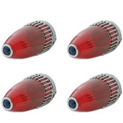 59 Cadillac Red Tail Light Lamp Lens & Chrome Bezel w/ Blue Dot Assembly Set 4