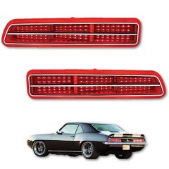 69 Chevy Camaro Red LED Right & Left Rear Tail Brake Light Lamp Lens & Trim Pair