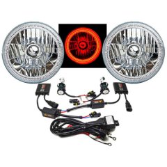 7" SMD Red LED Halo Headlights & 6K 6000K HID Light Kit Fits 76-15 Jeep Wrangler