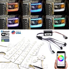 14-15 GMC Sierra RGBW LED Color Changing Headlight DRL Accent Bars Bluetooth Set