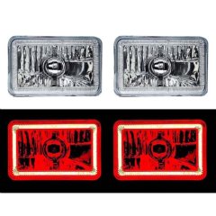 4X6" Red LED COB Halo Crystal Glass/Metal Headlight Light Bulb Headlamp Pair