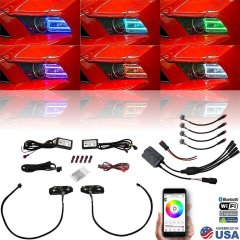 RGBW LED Multi-Color Changing Headlight DRL & Controller for 13-14 Ford Mustang