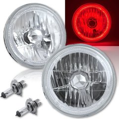 7" Halogen H4 Headlight Headlamp Red LED Halo Angel Eyes Light Bulbs 12 Volt