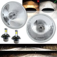 7" Stock Style H4 Glass Metal Headlight LED 4000Lm 40w Light Bulb Headlamp Pair