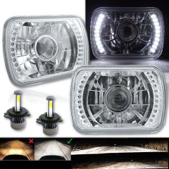7X6 White Halo Crystal Clear Projector H4 LED 4000Lm Bulb Headlights Light Pair
