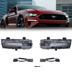 Front LED Cool White DRL Fog Light Switchback Assemblies for 18-21 Ford Mustang