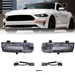 Front LED 6K DRL Yellow Fog Light Switchback Assemblies for 18-21 Ford Mustang