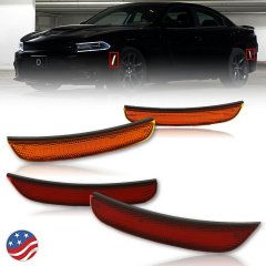 Front & Rear Amber & Red LED Side Marker Lens Set For 2015-2021 Dodge Charger