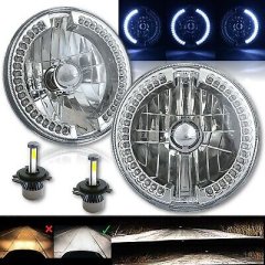 7" Split White Halo Ring Angel Eyes 6K 20/40w LED Headlight Light Bulbs Pair