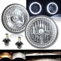 7" White Halo Ring Angel Eyes 6K 20/40w LED Headlight Headlamp Light Bulbs Pair