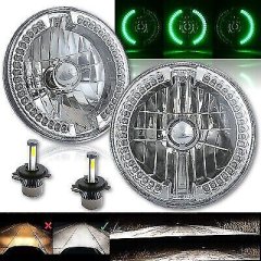 7" Split Green Halo Ring Angel Eyes 6K 20/40w LED Headlight Light Bulbs Pair