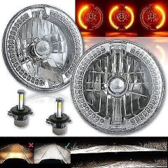 7" Split Amber Halo Ring Angel Eyes 6K 20/40w LED Headlight Light Bulbs Pair