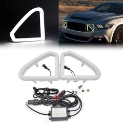 White Bumper Grill LED DRL Running Light Halo Pair For 2015 - 2017 Ford Mustang