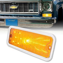 Front LH Amber LED Park Light Lens w/ Stainless Bezel for 73-80 Chevy GMC Truck