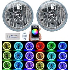 7" Bluetooth Cell Phone RGB SMD Color Change LED Halo Angel Eye Headlight Pair