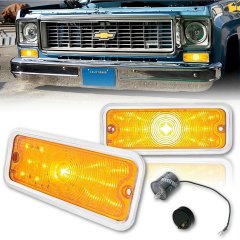 Front Amber LED Park Light Lenses w/ Bezel & Flasher for 73-80 Chevy GMC Truck