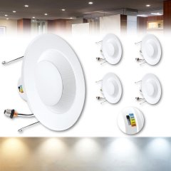 4-Pk 5"/6" Selectable Color 5CCT 2K-5K LED Recessed Retrofit Dimmable Can Light