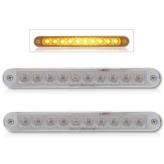 10 Amber LED 6-1/2" Flush Mount Turn Park Light Bar Clear Lens & Bezel Pair