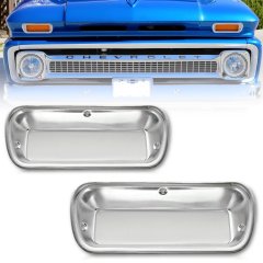 Chrome Metal Park Light Bezel Housing Trim Pair for 1962-1966 Chevy Pickup Truck