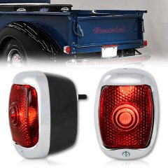 12v Red Tail Lamp Lens & Black Housing Assembly Pair for 1940-53 Chevy GMC Truck