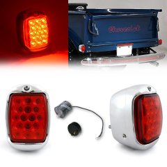 Red LED Tail Lamp Chrome Housing Assembly Flasher Pair for 40-53 Chevy GMC Truck