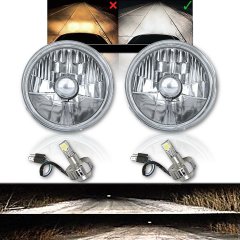 5-3/4" Diamond Crystal Clear Glass Headlight 6k LED H4 Light Bulb Headlamp Pair