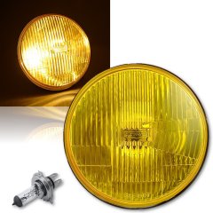 7" Stock Yellow Glass H4 Motorcycle Headlight Halogen 60/55W Light Fits: Harley