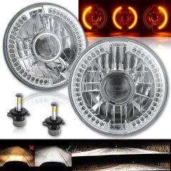 7" Split Amber Halo Ring Angel Eyes 6K 20/40w LED Projector Headlight Bulbs Pair