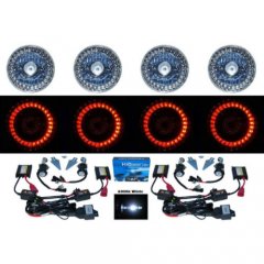 5-3/4 Red LED Halo Angel Eyes Projector Headlight H4 6000K HID Light Bulbs Set