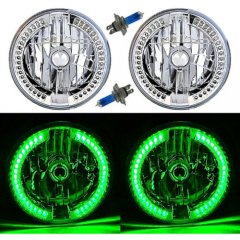 7" Green Split LED Halo Angel Eye Headlight Halogen Headlamp 60W Light Bulb Pair