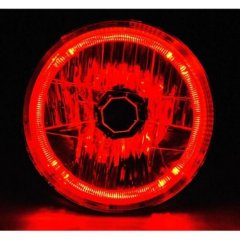 7" Halogen Crystal Clear Red LED Halo Ring H4 Light Bulb Motorcycle Headlight