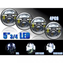 5-3/4 White LED Projector Light Bulb DRL Headlight Chrome Crystal Clear Set of 4