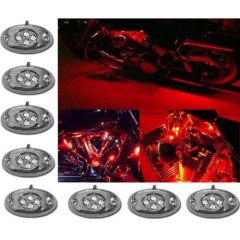 8Pc Red LED Chrome Modules Motorcycle Chopper Frame Neon Glow Lights Pods Kit