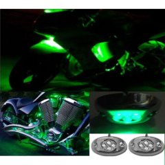 2Pc Green LED Chrome Modules Motorcycle Chopper Frame Neon Glow Lights Pods Kit