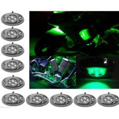 10Pc Green LED Chrome Modules Motorcycle Chopper Frame Neon Glow Lights Pod Kit