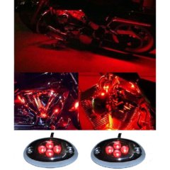 2Pc Red LED Chrome Modules Motorcycle Chopper Frame Neon Glow Lights Pods Kit