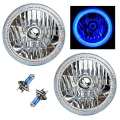 7" SMD Blue LED Halo Angel Eye Headlamp Headlight Halogen Light Bulbs Pair (Img)