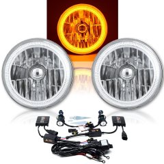 7" COB Amber LED Halo Angel Eye Headlamp Headlight HID 6K 6000K Light Bulb Pair