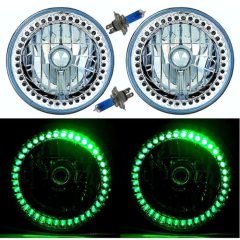 7" Halogen Green Sc LED Halo Ring Angel Eye Headlight Headlamp Light Bulb Pair