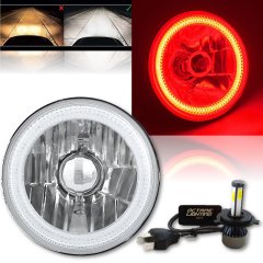 7" Motorcycle Red COB Halo H4 6K 4000Lm Light Bulb LED Headlight Harley