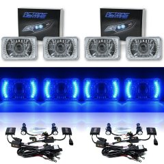 4X6" Blue LED Halo Projector Headlight 6K 6000K HID Headlamp Light Bulbs Set